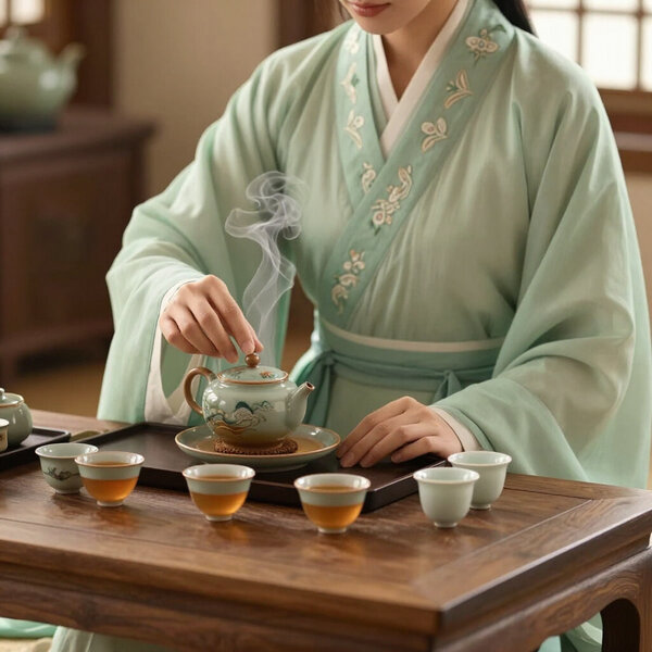 Person pouring tea during a gongfu tea session